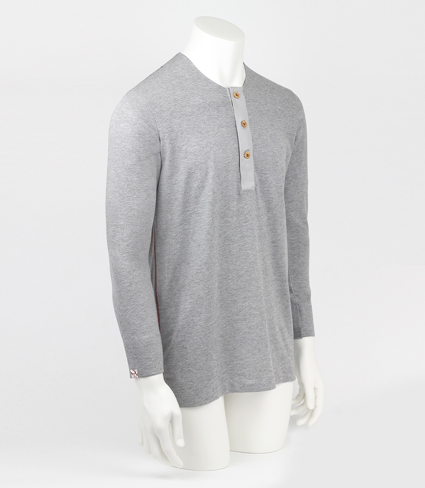 Tommy Long Sleeved Henley Shirt Grey Garrison Tailors