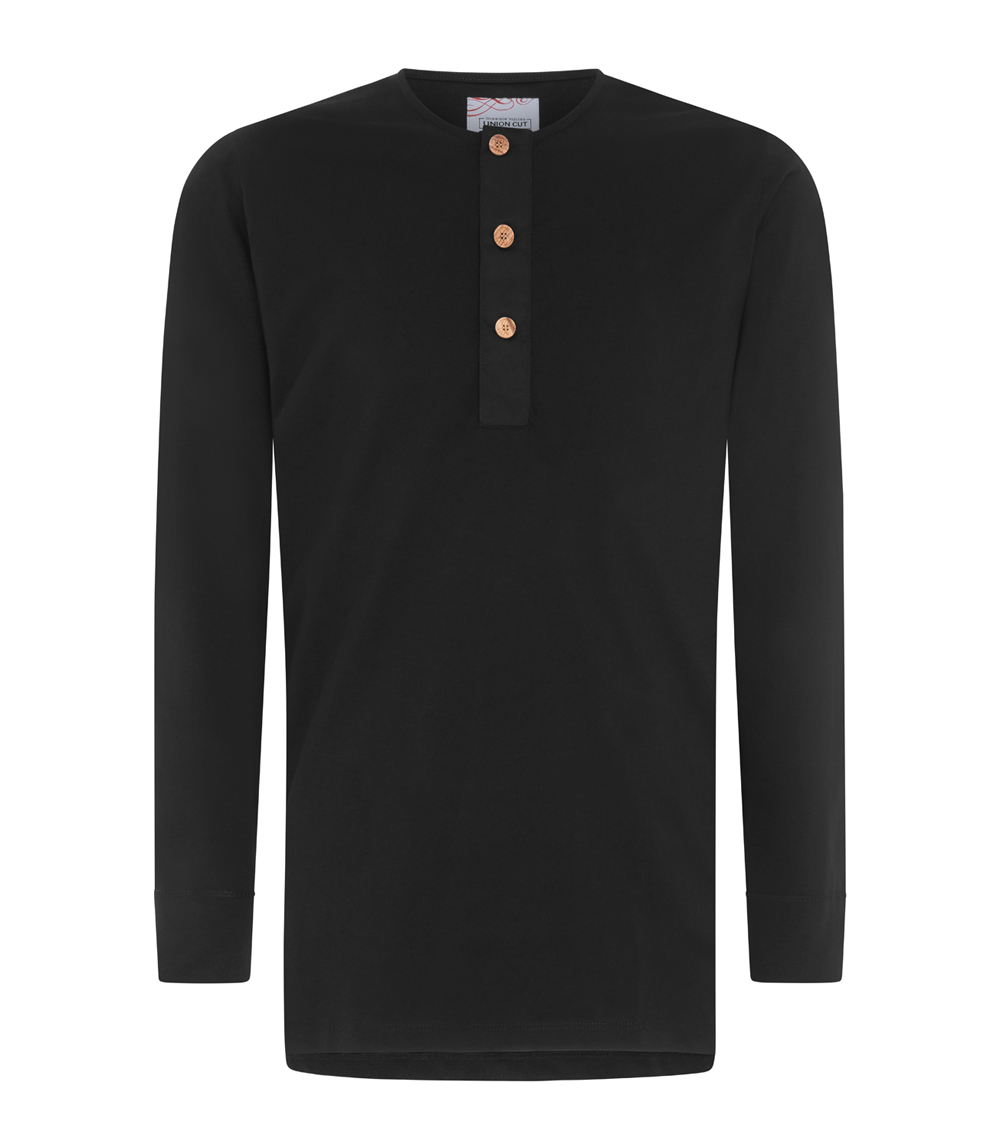 Union Cut Tommy Long Sleeved Henley Shirt – Black - 2XL